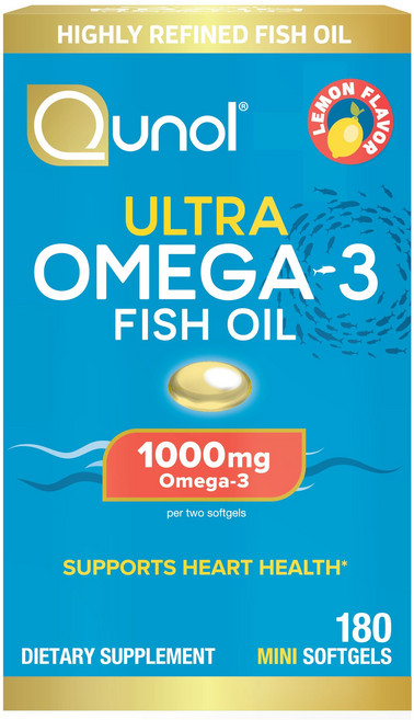 Qunol 超級Omega-3魚油1000毫克檸檬風味迷你軟膠囊, 1個, 180錠