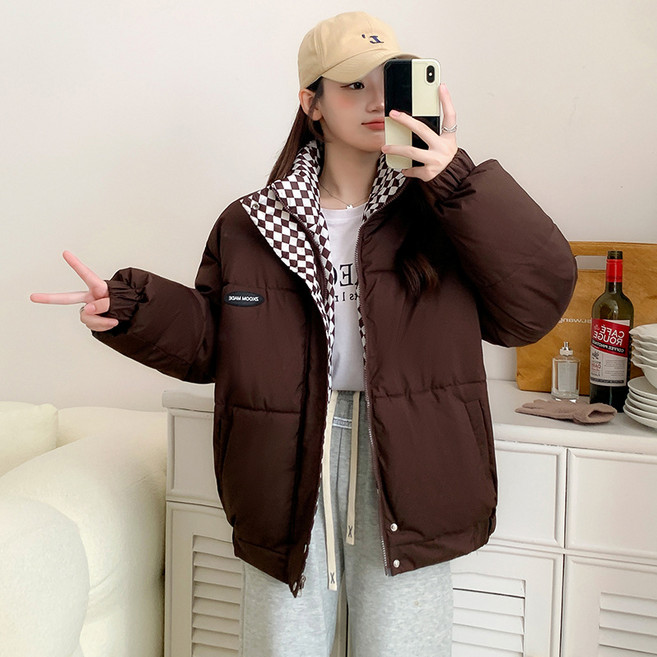 TIMEPURE 가을겨울 하이넥 패딩 루즈핏 숏 웨이스트라인 캐주얼 트렌디 빵오버 패딩 두꺼운 아우터 보온과 패션 겸비 잠바 빅사이즈패딩