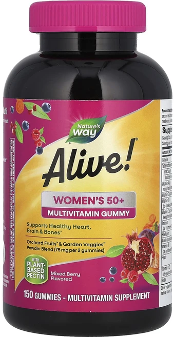Nature's Way Alive! 50세 이상 여성용 구미젤리 종합비타민 혼합 베리맛 구미젤리 150개, 1개 - 쿠팡