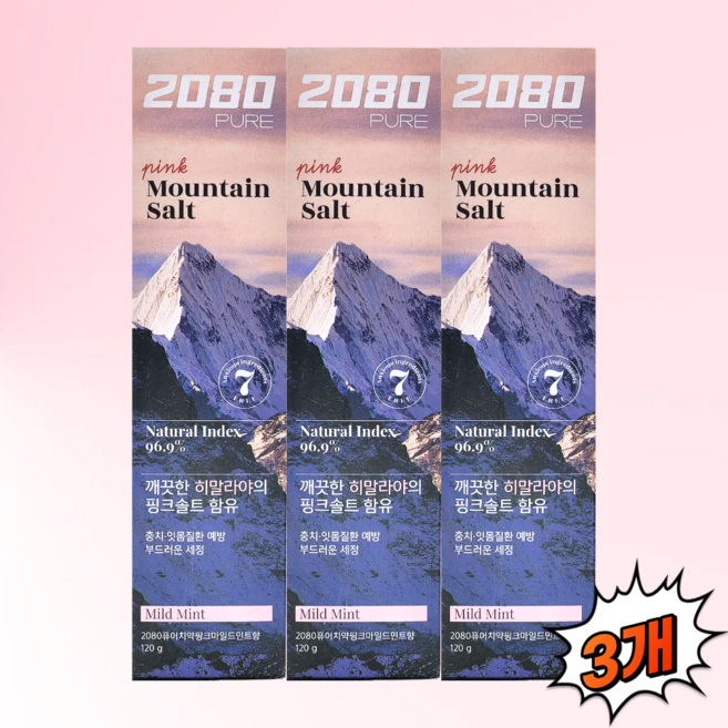 2080 퓨어치약 핑크마일드민트향, 120g, 3개