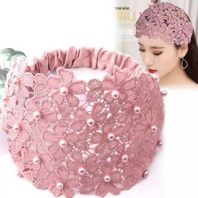 플라워 펄 헤어밴드 다용도 여성 머리띠 와이드 두건 주방 조리모