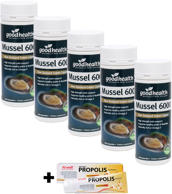 굿헬스 초록홍합 Mussel 굿헬스 초록 입 홍합 뉴질랜드 효능 6000mg 100캡슐 5통, 100정