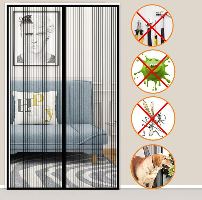 파리 곤충 방충망 써머쿨 디자인 자석식 방충망 방문용 현관문 방문 커튼형모기장 자석식 방충망 고급 자석 방충망 해충 차단 모기장, 1개, 블랙A, 블랙A