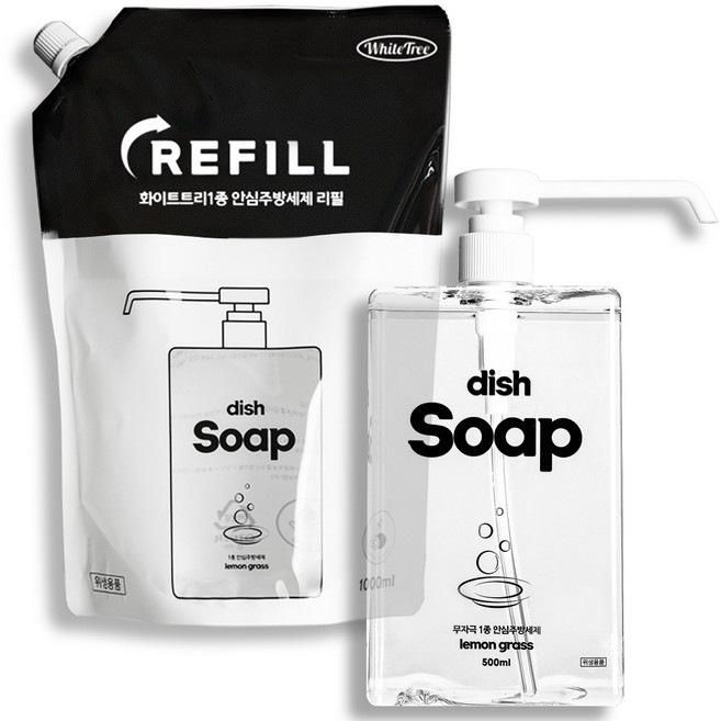 화이트트리 주방세제 500ml + 리필 1000ml, 1세트