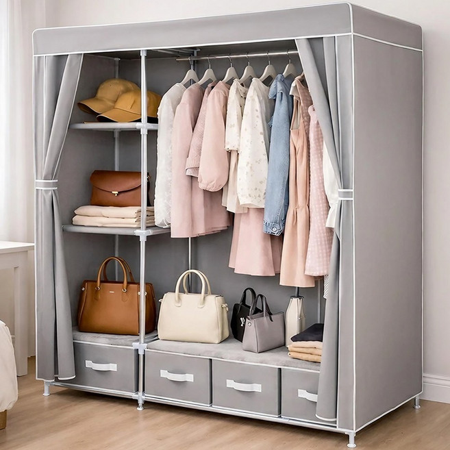 라온프리 튼튼한 가정용 조립식 비키니옷장, 그레이