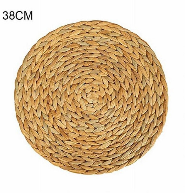 멍석 러그 직조 등나무 라운드 원형 매트 자연 짚 홈 컵 식탁 주방 받침대, 38cm, 1개
