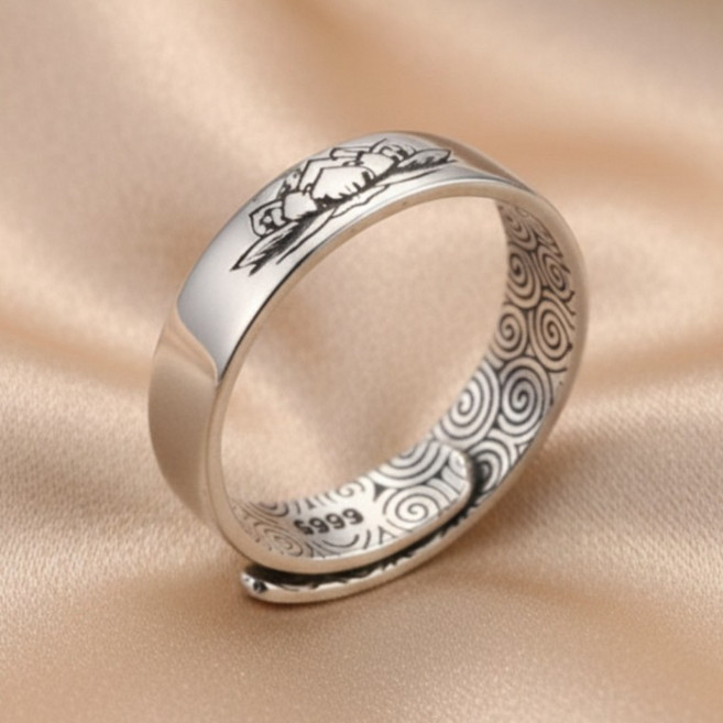 남여공용 S999 순은도금 빈티지 연꽃 구름 불교 오픈링