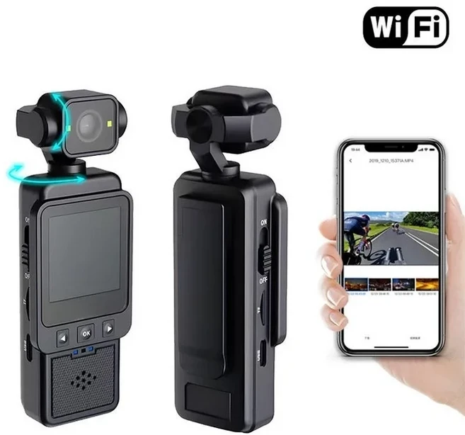 샤오미 8K 핸드헬드 스포츠 카메라 180 ° 회전식 미니 휴대용 손떨림 방지 HD 디스플레이 WiFi 웨어러블, 02 Camera