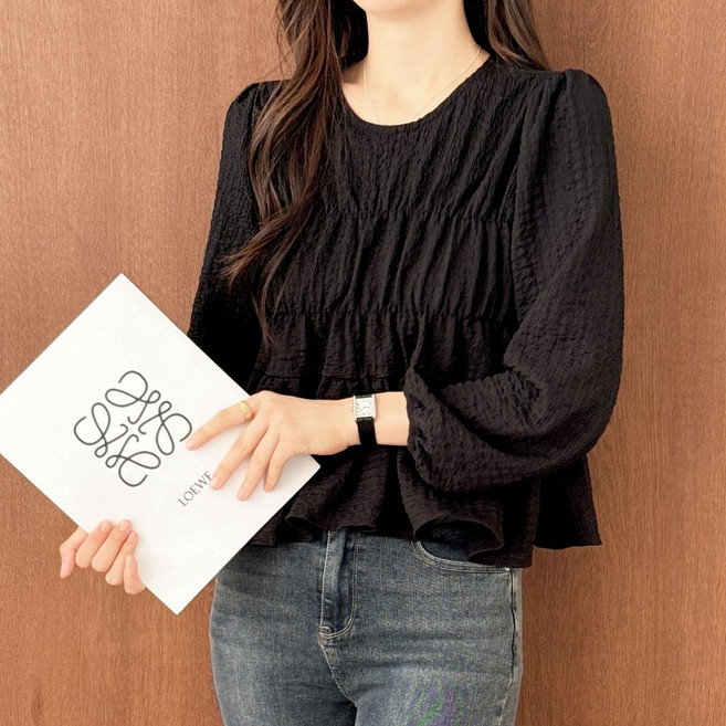 러브레터 셔링 어깨퍼프 루즈핏 긴팔 블라우스