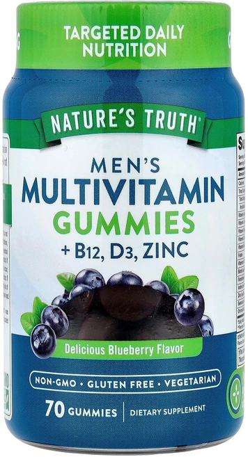 Nature's Truth 남성용 종합비타민 구미젤리 + B12 D3 아연 맛있는 블루베리 70개 Truth (네이처스 트루스), 70, 1 - 쿠팡