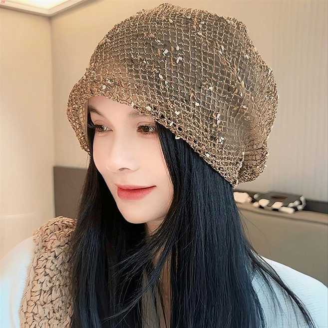 2P 여성 여름 레이스 망사 펀칭 모자 여자 얇은 그물 비니 모자 아웃도어