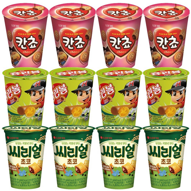 과자몬스터 홈런볼컵 51g+칸쵸컵 88g+씨리얼컵 89g, 1세트, 912g