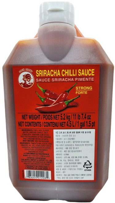 스리라차소스 태국 스리라차 칠리 소스 스트롱(매운맛) 4.5리터(5.4kg) 대용량 업소용, 1개, 4.5L