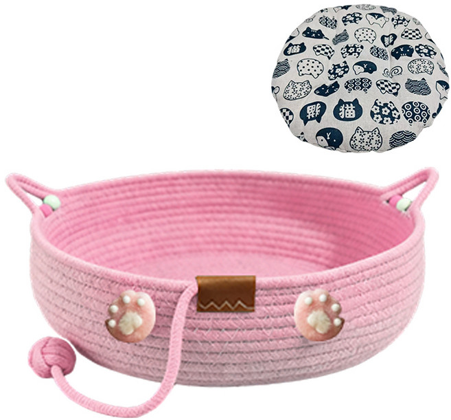 리노아 고양이 하우스 귀여운 고양이집 면소재 사계절 쾌적한 고양이 침대 쿠션 포함, 1개, 핑크a