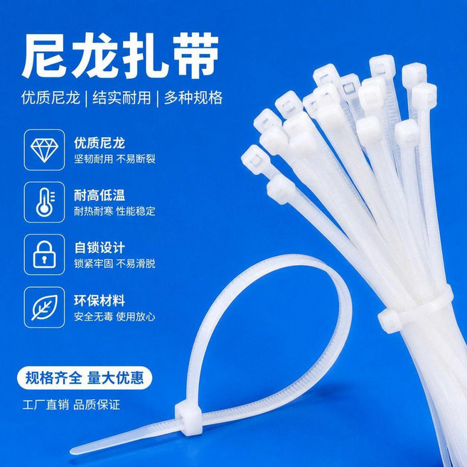 尼龍紮帶 自鎖式 耐高溫 堅韌耐用, 電工通用紮帶  白色,3x200 寬1.9mm 長200mm足, 1個