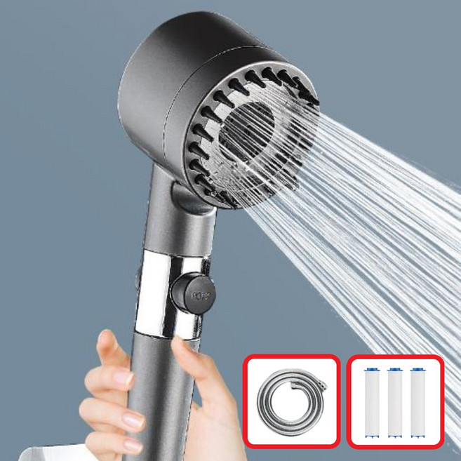 긍정리빙 3단 수압조절 온오프 샤워기 호스 필터 세트 1.5m 안개분사, 1세트