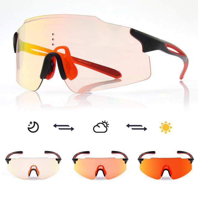 남녀 공용 프레임 없는 변색 스포츠 선글라스 UV400 보호 산악 자전거 낚시 사이클링 등과 같은 스포츠에 적합 합니다., 1박스, 플레임 오렌지