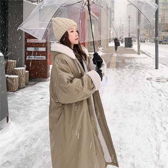 AOKADA 여성 겨울 오버핏 뽀글이 야상 롱패딩 점퍼 양털 안감 롱코트 아우터