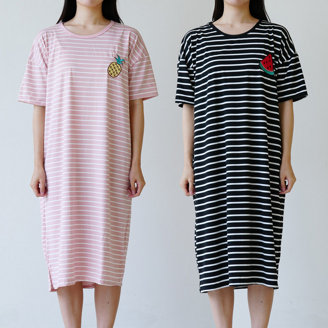 엘라운지 1+1 스트라이프 빅사이즈 홈웨어 반팔 원피스