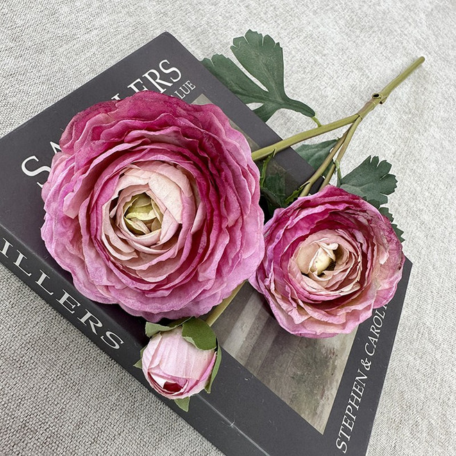 廠家直售3頭天山雪蓮仿真花家居花藝擺件民宿酒店裝飾婚慶手捧花, 1件, 紫色:1個