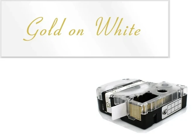 엡손 호환 LW-300 라벨 메이커용 틴 리본 SFR12BK 테이프와 호환 12mm, 09 Gold on White