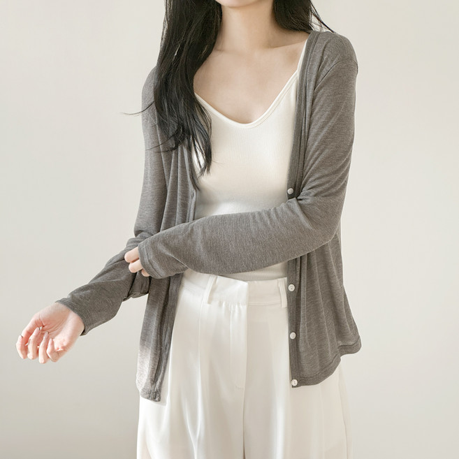 제너럴에이 얇은 봄 여름 가디건 데일리 브이넥 긴팔 니트