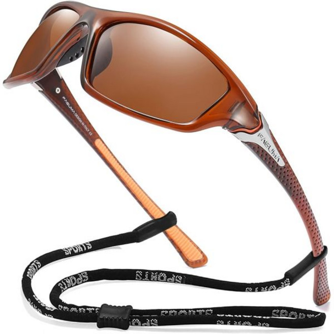 남성 스포츠 편광 선글라스 사이클링 운전 낚시 100% 자외선 차단, Brown Transparent Frame/Brown, Brown Transparent Frame/Brown