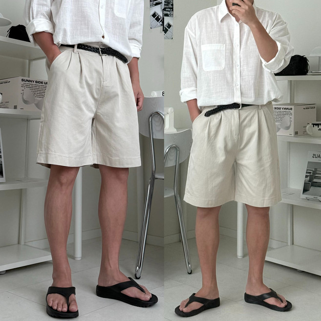 르위 와이드 버뮤다 치노팬츠 반바지 뒷밴딩 와이드 빅사이즈