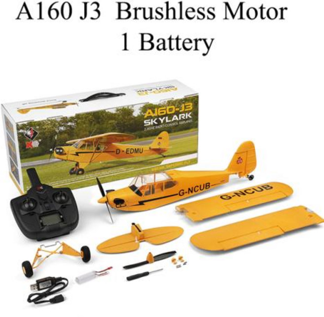 RC 비행기 RTF 브러시리스 모터 리모컨 2.4G 3D 6G Wltoys A160 업그레이드 J3-CUB 비행 준비 완료 핫, 1개, Brushless version