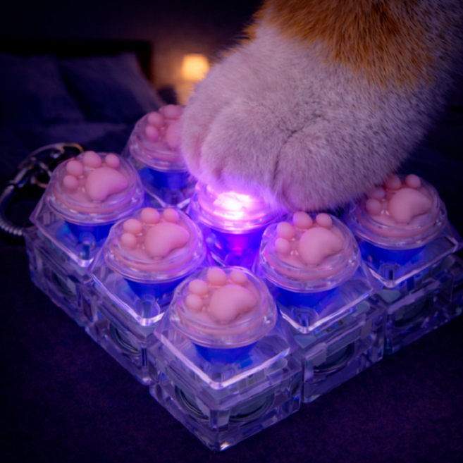 아크배라 LED 고양이 발바닥 키캡 키보드 딸깍이 열쇠고리, 1개, 투명 9구