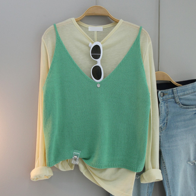 달콩 여성 실링팬던트니트뷔스티에 니트조끼 루즈핏 크롭