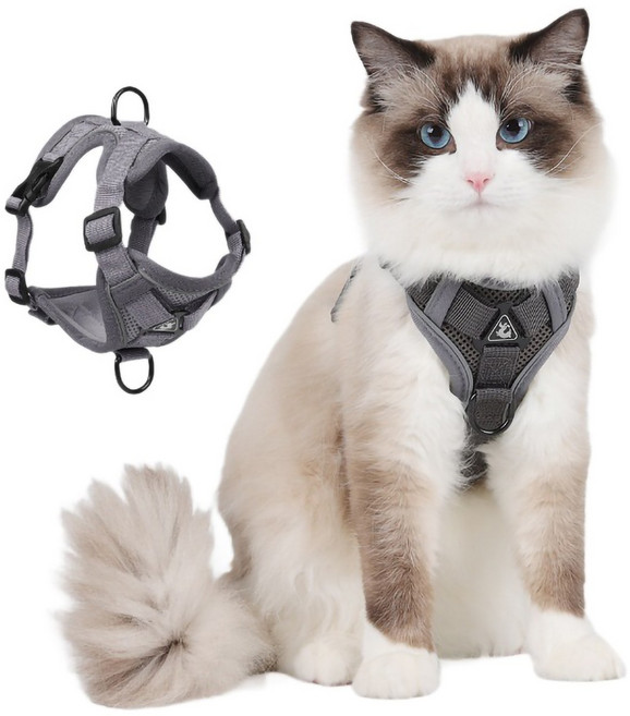 반사지 고양이 하네스+리드줄 세트 1.5m / 통기성 속옷형, 1세트, 회색