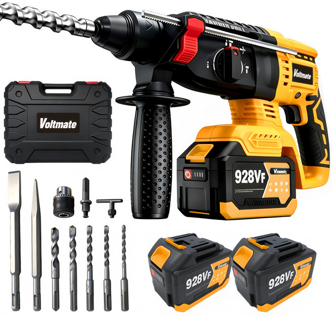 VoltMate 21V BLDC 고성능 고성능임팩트드릴 전용천공기 해머드릴 4.5ah 안전 클러치 해머 드릴/잭해머/드릴 3in1 산업용 해머 드릴 4500mAh 듀얼 배터리 세트, 1세트