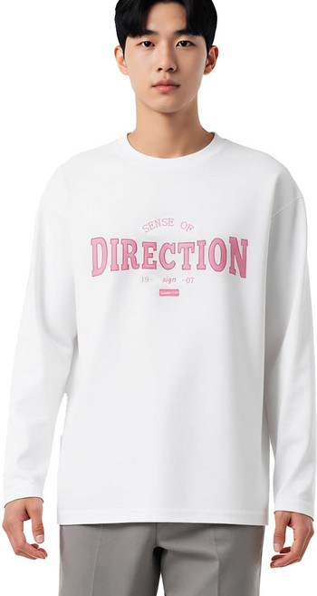 KAROW 남녀 공용 빅사이즈 면 루즈핏 라운드 프린팅 캐주얼 긴팔 티셔츠