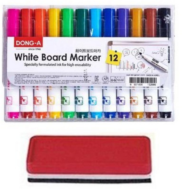 동아 화이트 보드마카 + 보드지우개, 혼합 색상12종, 2개