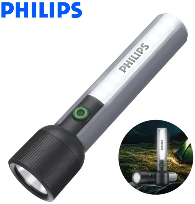 필립스 멀티 LED 플래시 라이트 SFL1183 손전등 400루멘 작업등 캠핑조명 낚시등 미니 휴대용 충전식 후레쉬 군용, 1개, 블랙+그레이
