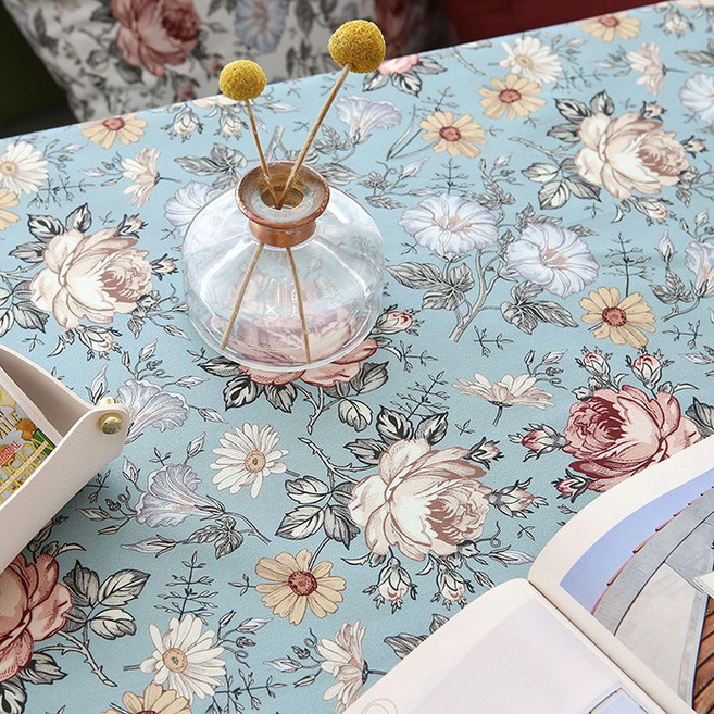 데코토닉 빈티지플라워 식탁보(블루), 블루, 6인용