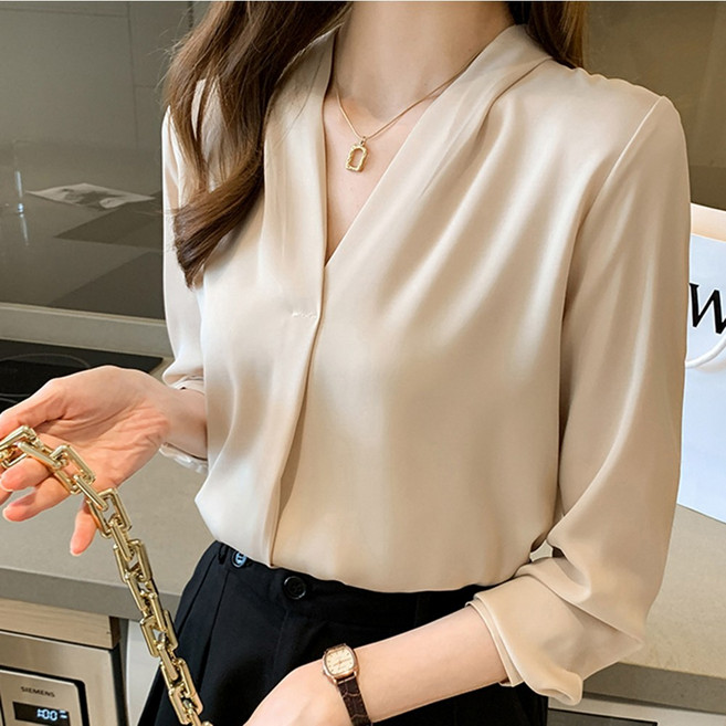 밍키비 100131C 여성 오피스룩 정장핏 심플 긴팔 블라우스