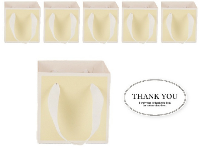 빛공 정사각 고급 미니 선물 쇼핑백 종이가방, 6개, 옐로우