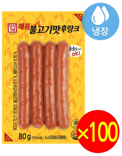 한성 매콤 불고기맛 후랑크 80g (15개) 아이스박스, 100개