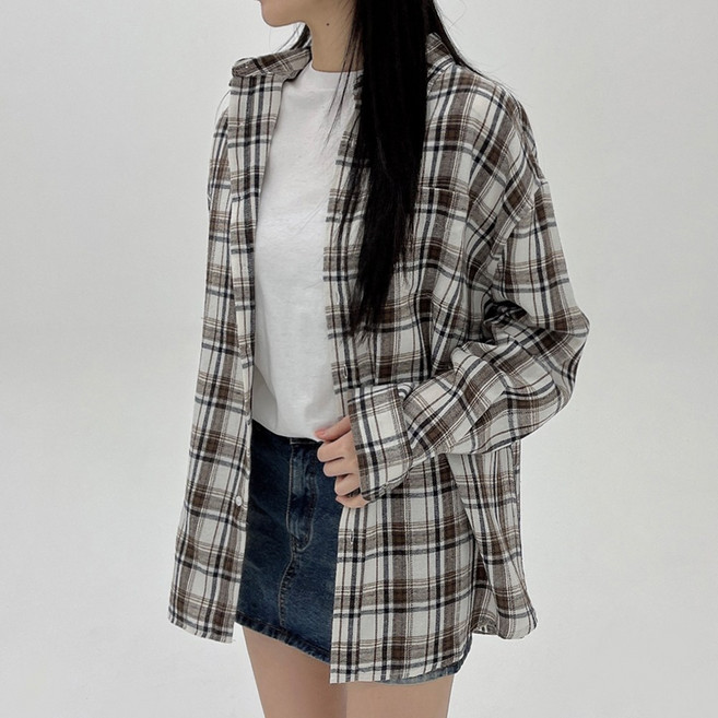 코모도 여성용 빅사이즈 남방 체크 셔츠 긴팔 블라우스 14컬러