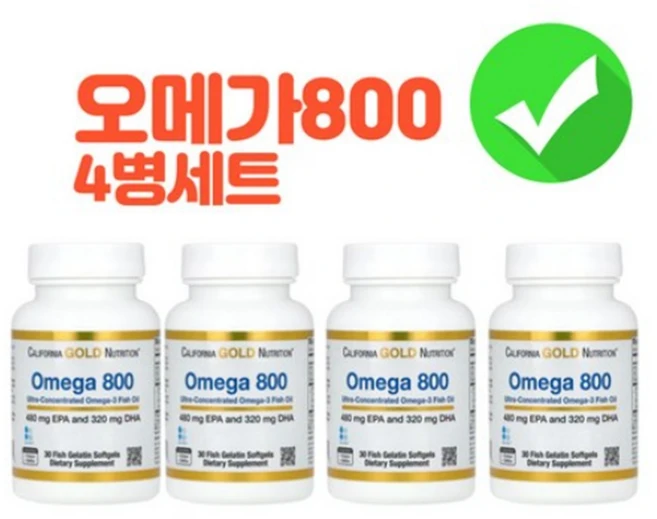 "California Gold Nutrition Omega 800 캘리포니아 골드 CGN 오메가800 30소프트젤 2팩", 30정, 4개 - 쿠팡