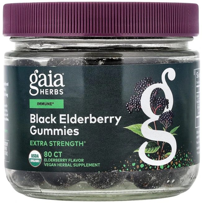 가이아허브 블랙 엘더베리 엑스트라 스트렝스 이뮨 써포트 구미젤리 비건 구미젤리 80개, 1개, 80정 - 쿠팡