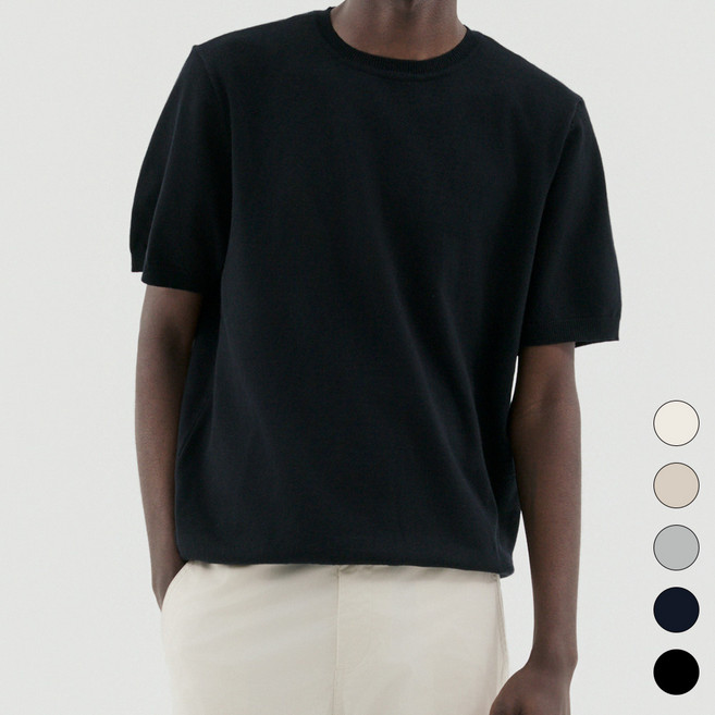 트래드클럽 베리 베이직 사계절 라운드 반팔 니트 (5컬러 M~5XL)