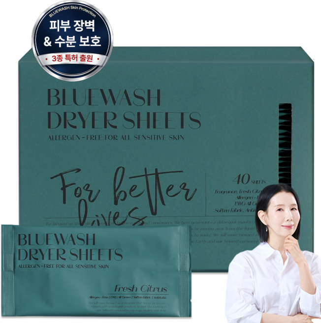 블루워시 피부장벽 보호 비건 건조기시트 프레쉬 시트러스향, 1개, 40개입