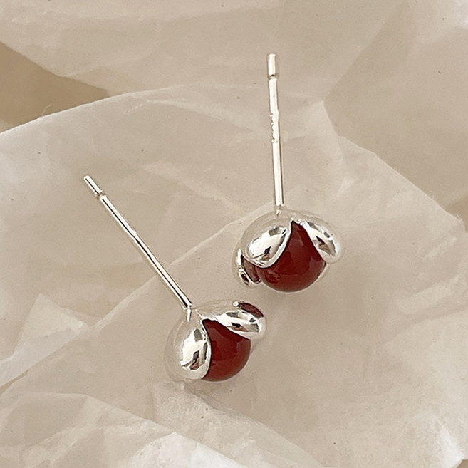 유얼모닝 실버925 자만옥 원석 플라워 스터드 꽃 귀걸이