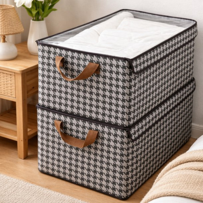 레디박스 튼튼한 투명창 커버 옷정리함, 체크패턴, 2개