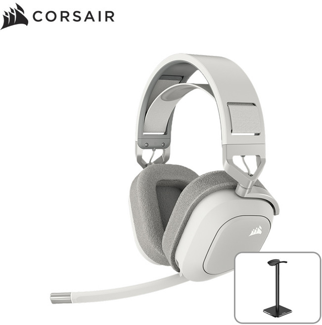 커세어 HS80 MAX RGB 무선 게이밍 헤드셋, 화이트+커세어거치대