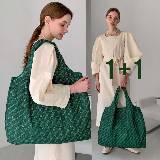 1+1 인피너리 장바구니 에코백 빅사이즈 대형 ( 고급 단체 어버이 날 스승의 날 답례품 판촉물 선물 ), 빅사이즈_그린, 2개