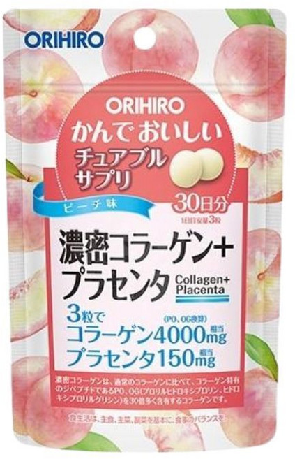ORIHIRO 濃密コラーゲン+胎盤素軟糖, 1個, 膠原蛋白+胎盤素, 90顆